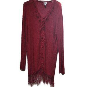 Chico's Ruby Red open weave cardigan with fringe detail - sz XL (3)
